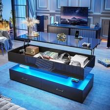 47.2" Lift Top Coffee Table wih 2 Drawers & LED Light for Dining Reception Room