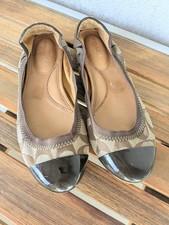 Coach Signature Ballet Flats Brown Canvas Patent Leather Toe Cap Slip On Women’s