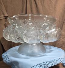 Vintage Anchor Hocking Crystal-Clear Leaf Pattern Punch Bowl 27 Piece Never Used