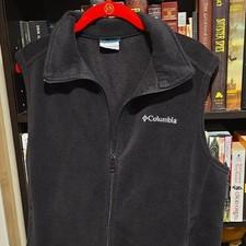 Columbia Men's Black Full Zip Fleece Vest Stand-Up Collar Logo Size M