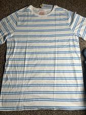Cat and Jack Cream w/ Blue Striped Short Sleeve T-Shirt Size XXL (16-18) Husky