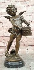 Signed Moreau Bronze Cherub Drummer Statue Fine Art Mythical Angel Sculpture