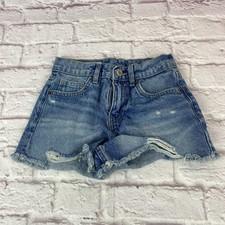 Zara Jeans Denim Shorts Girls 10 140cm Blue Frayed Hem Adjustable Waist Cutoff