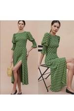 Reformation Edamame Green Carolena Polka Dot Midi Dress size 8 women