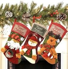 18" Santa, Snowman & Reindeer Christmas Stockings, Set of 3 NEW
