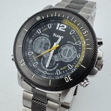 Stauer Analog Digital Watch Men 30m Silver Rotating Bezel Chrono New Batte 8.5"