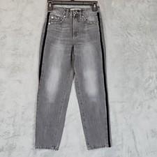 Garage Mom Jeans Womens Size 00 Gray/Black Velvet Side Stripe High Rise Ankle