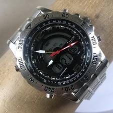 Stauer Chronograph Analog Digital Watch Mens Stainless Steel Japan Movt 19093