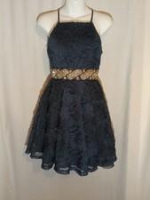 Short Dress Navy Blue Highneckline Stones On Waistline Size 3 Windsor