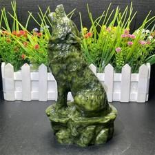 2.3LB 7" Natural Xiuyan Jade Wolf Carving Crystal Quartz Energy Statue Decor