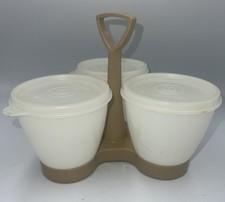 Vintage Almond Tupperware Condiment Caddy with 3-12oz 758 Bowls & 733 Lids