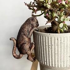 Vintage Bronze Climbing Cat Statue Flower Pot and Vase Hugger Figurines Terra...