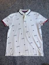 Tommy Hilfiger Polo Shirt Men White All Over Logo Flag Short Sleeve