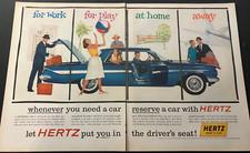 Blue 1961 Chevrolet Impala Sedan at Hertz - Vintage Chevy Print Ad Wall Art