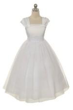 NWT Girl First Communion Cap Sleeved Satin Beaded Tulle White Dress Sz 2-16 222 