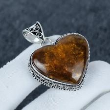 Heart Amber Pendant: 925 Sterling Silver Antique Gemstone Jewelry, Gift