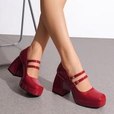 Women Y2K Pumps Platform High Chunky Block Heels Mary Jane Dress Pumps