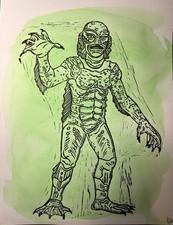 The Creature from the Black Lagoon Linocut Print Hand Pulled Horror Art 