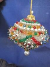Handmade Beaded Sequin Velvet Multicolored Top Shaped Ball Christmas Ornament