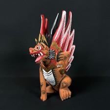 Winged Lion Statue Wood Carving Sculpture Bali Art 7.5" statue decor figurine