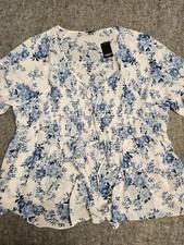 Torrid Shirt Womens 4 Blue Floral Chiffon Smocked Sheer Romantic Cottagecore 