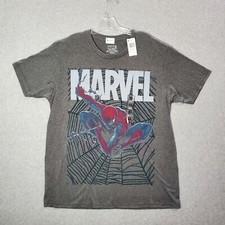 Marvel Spiderman Men Shirt XL Gray Web Graphic Spellout Short Sleeve NWT