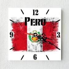 Peru Flag Wall clock patriots Wooden Tile Watch Support Décor