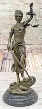 Large 14” Heavy Solid Bronze Lady Blind Justice Statue Lawyers Themis Nude Decor