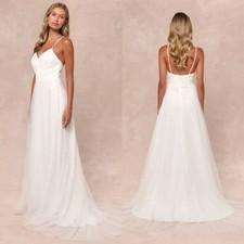 NWT Lulu’s Love Perfection White Lace Tulle Pearl Beaded Maxi Wedding Dress Glam