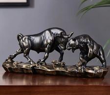 NEW 11" Dark Bronze Style Bull & Bear Fight. Resin Figurine Sculpture 5x11x3