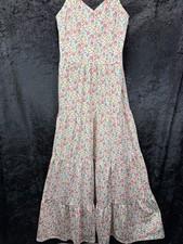 Monteau Los Angeles Floral Printed Maxi Dress Sz M Adjustable Straps Tiered