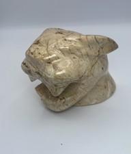 Solid Stone Hand Carved Jaguar Cougar Head Cat Sculpture 3.75”