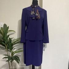 KASPER 3 Pc Skirt Suit Sz 12P Jacket Skirt Scarf Purple Career NEW $240 MSRP