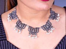 Oxidized Designer Lotus Flower Necklace Earrings Jewelry Set For Womens & Girls