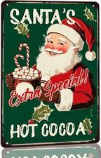 Vintage Christmas Santa Hot Cocoa Metal Tin Wall Sign Decor 8x12 Inch