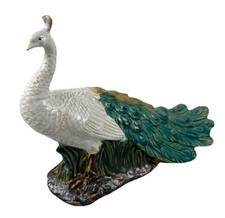 Kavana Decor Afshari Peacock Statue Sculpture Figure  17" Blue Green Teal White