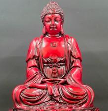 Red Buddha Statue 7” Lotus Position Resin Figurine Meditation Decor