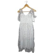 JJ House White Lace Embroidered Tulle Midi Dress Wedding Bridal Small NWT