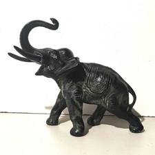 VTG Black Heavy Metal Elephant Sculpture Roaring Asian Indian Patina Trunk Up
