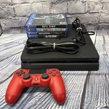 Sony PS4 Slim Console w/ Controller + 4 Games Bundle Tested 500GB