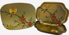(Set of 6) VTG Elite Trays Made In England Gold Tin Trays w/ Matching Coaster
