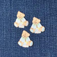 3-Pack Teddy Bear With Blocks Applique Patch - Embroidered Plush Toy Badge 1.25"
