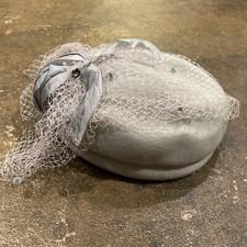 50's Betmar Woman's Gray Wool Pill Box Hat, Fancy  Veil & Bow.  Art Deco