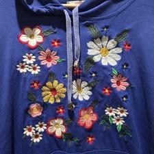 Mexican Embroidered Floral Boho Long Sleeve Pul Over Women's Sweater M/L