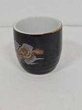 Japanese Gold Overlay Dragons and Flowers Black Porcelain Tea Cup Yunomi