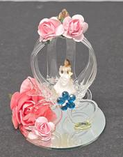 Blown Glass Cinderella Carriage Brown Hair Pink Flowers Mirror 3" Quinceniera