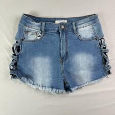 Machine Nouvelle Jean Shorts Womens 28 (~26) Blue Side Lace Raw Hem Cut Off