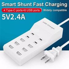 10-Port Multi USB C Charger Station Wall Type C Fast Charging Adapter For iPhone