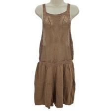 Cupshe Womans size L Crochet Round Neck Swimsuit Cover Up Tank Romper Brown NEW