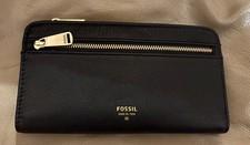 Fossil Preston Clutch Wallet Women’s One Size Black Leather Zip Organizer
